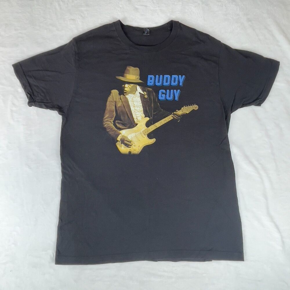Tultex Pre Shrunk Tee Shirt Mens Large Black Buddy Guy Ringspun Cotton Crew Neck